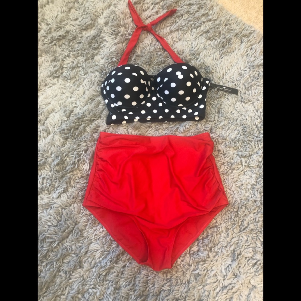 2 piece polka dot swim suit, new